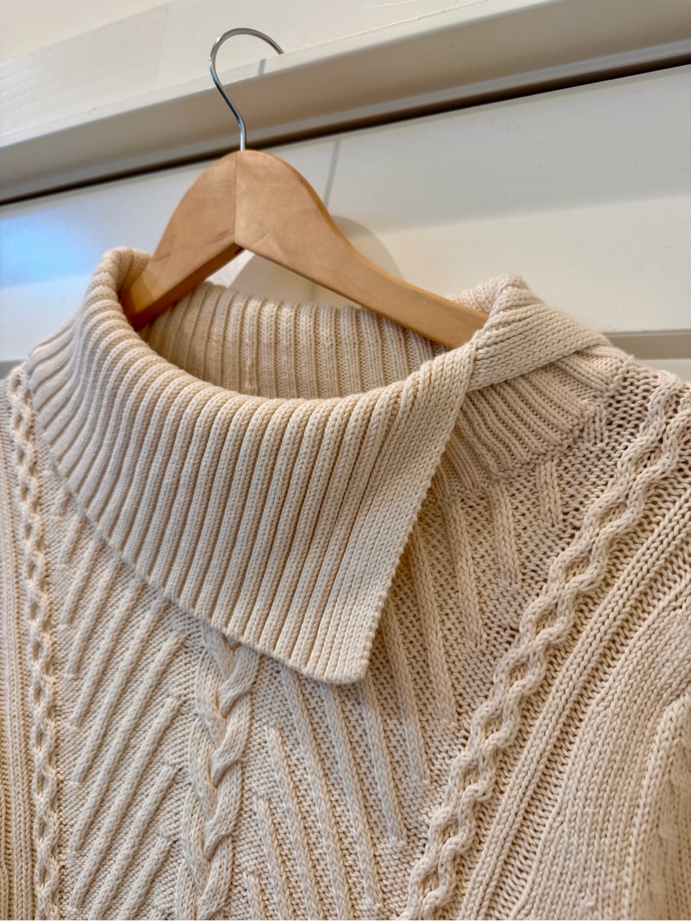 Talbots Cream Cable-Knit Funnel Collar Sweater